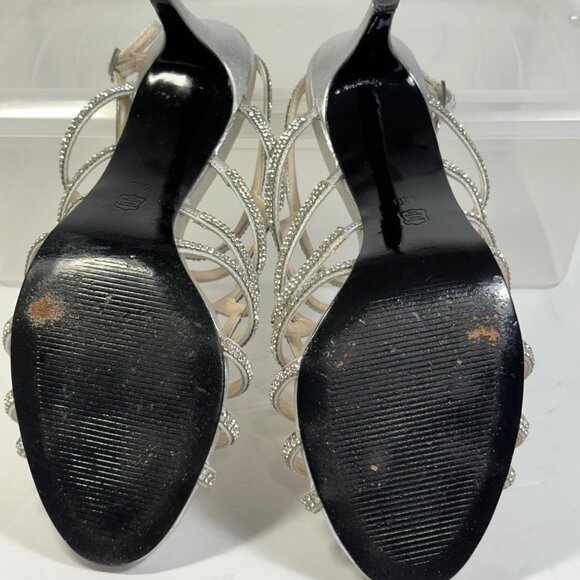 Caparros Womens Silver Strappy Rhinestone Stiletto Heels HOCO Sandals 9.5B - Picture 8 of 8
